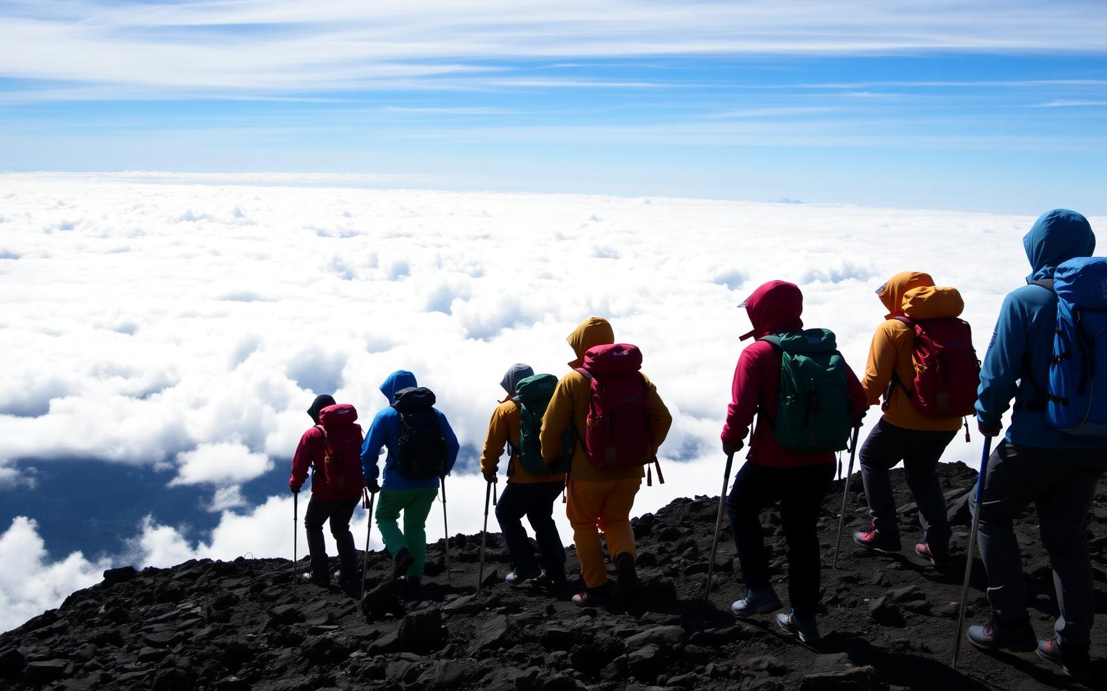 Trekker auf dem Kilimanjaro über den Wolken